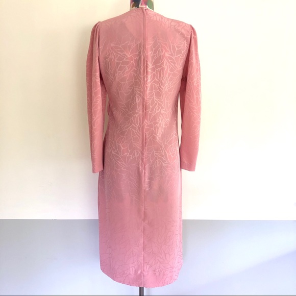 🩰VINTAGE 80s Deco Shell Pink Faux Wrap Dress - Picture 4 of 8